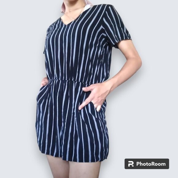 Black White Striped Old Navy Romper Small XS Summer High Waist - Picture 1 of 7